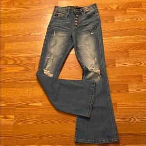 Lucky & Blessed Blue High Rise Jeans with Classic Fading